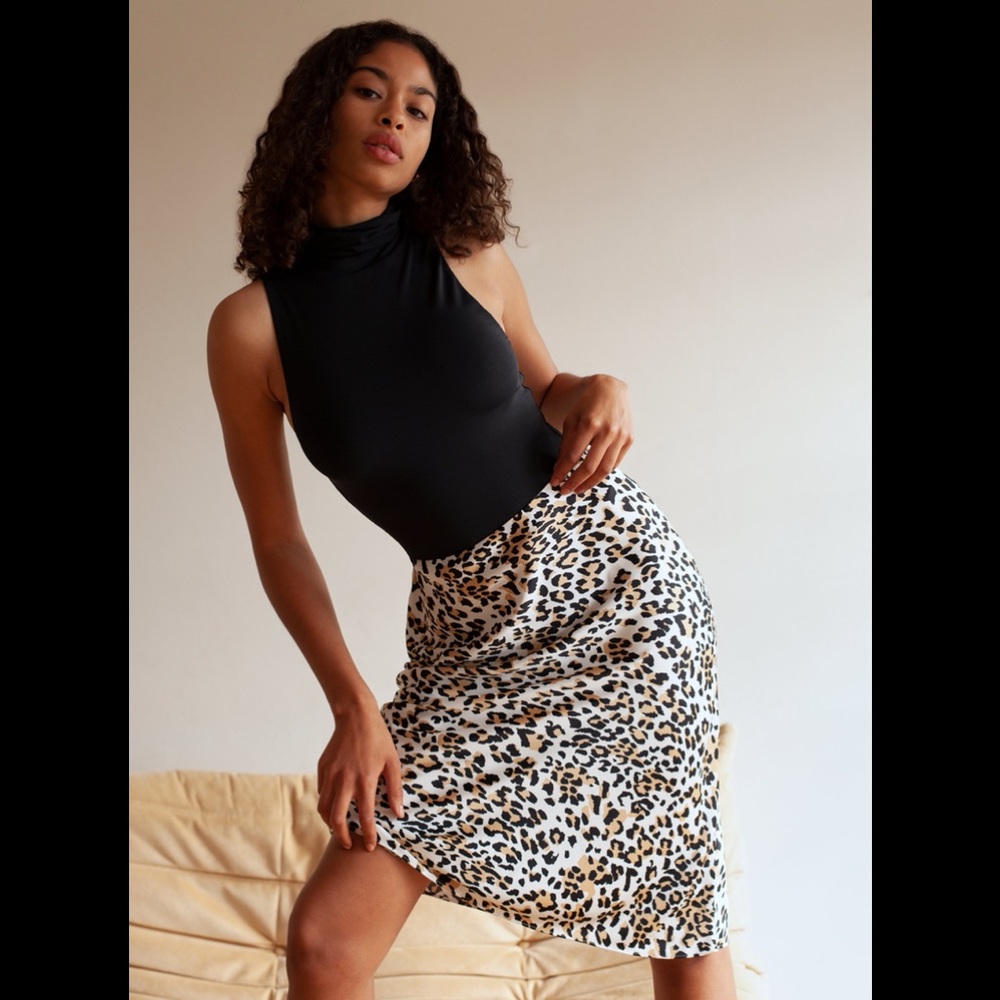 Babaton leopard slip skirt